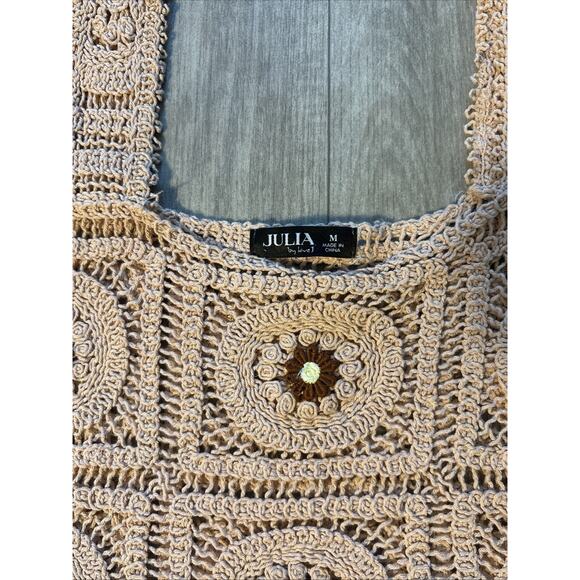 Julia by Love J Crochet Crop Top Womens Boho Festival Neutral Open Knit NWT - Picture 2 of 4